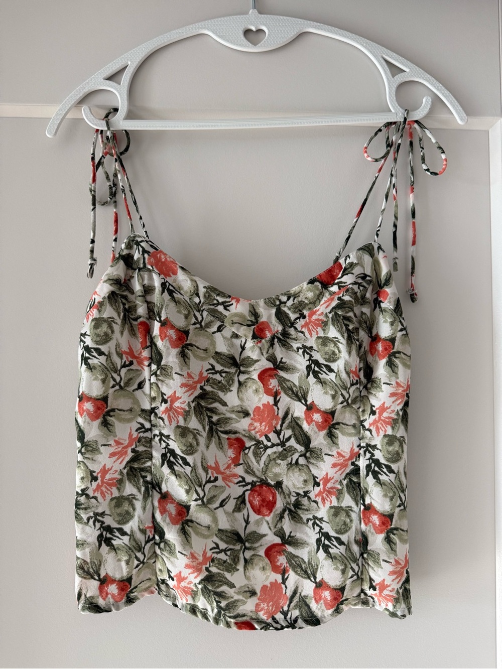 Abercrombie & Fitch White Floral Tie-Shoulder Cami with Coral & Olive